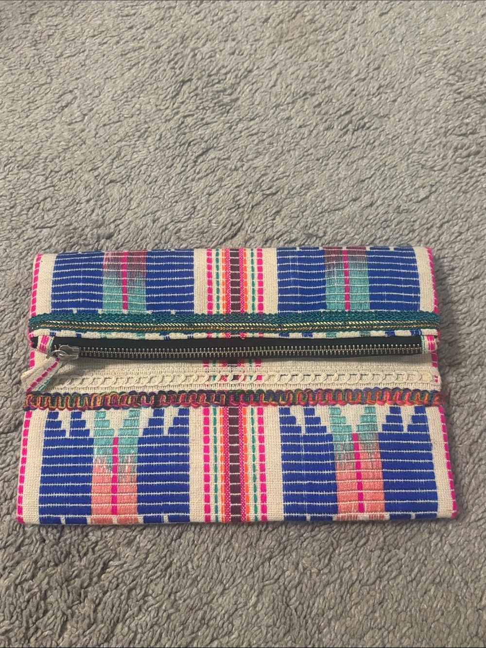 Glamourous Multicolor Aztec Tribal Print Fold-Over Clutch Purse